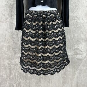 Alice + Olivia Sequin Embellished‎ Lace Overlay Silk Skirt Size 0